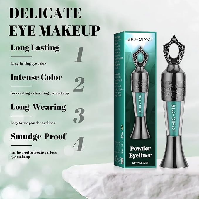 Sheda Powder Eyeliner, a handcrafted, 100% natural powder eyeliner, waterproof, long-lasting, rich, smudge-resistant color (Dark Green)