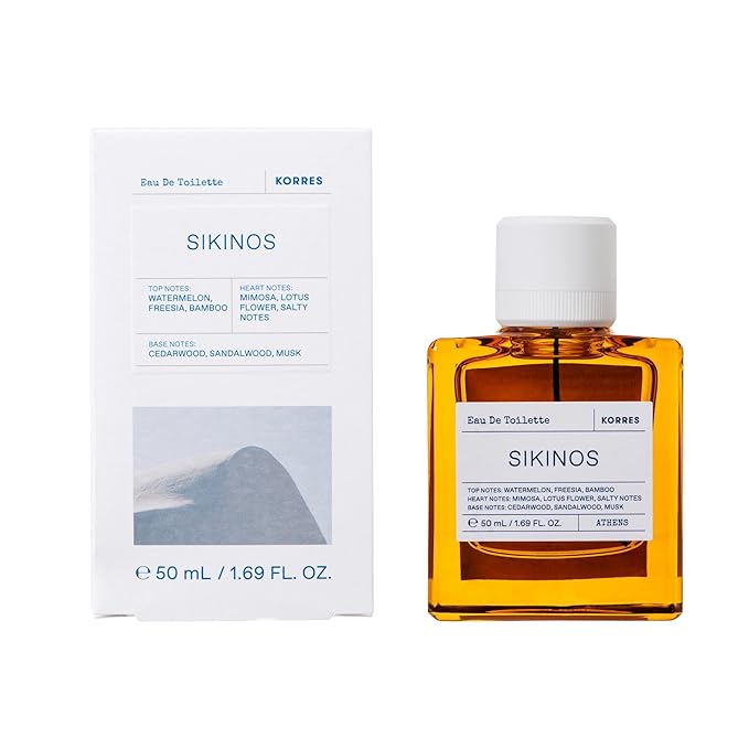 KORRES Sikinos Eau de Toilette Spray, Watermelon Freesia Bamboo Top, Mimosa Lotus Salty Notes Heart, Cedarwood Sandalwood Musk Base, Summery Scent for Women & Men, Unisex Vegan Fragrance, 1.69 Fl Oz