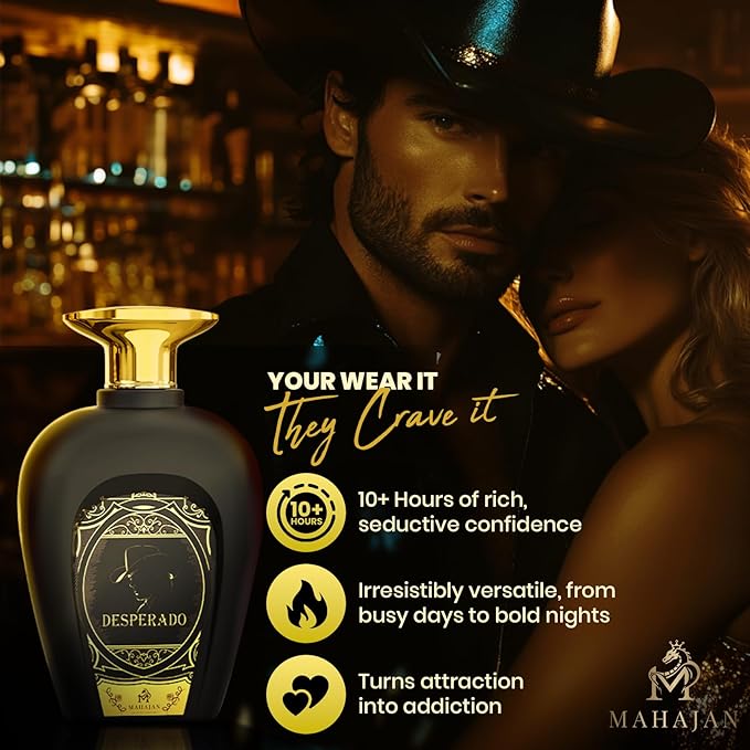 Mahajan Desperado Eau de Parfum - Powerful & Seductive Men’s Cologne - Spicy, Woody, & Sweet Fragrance for Day & Night - Long-Lasting Luxury Perfume for Men (3.4 oz)