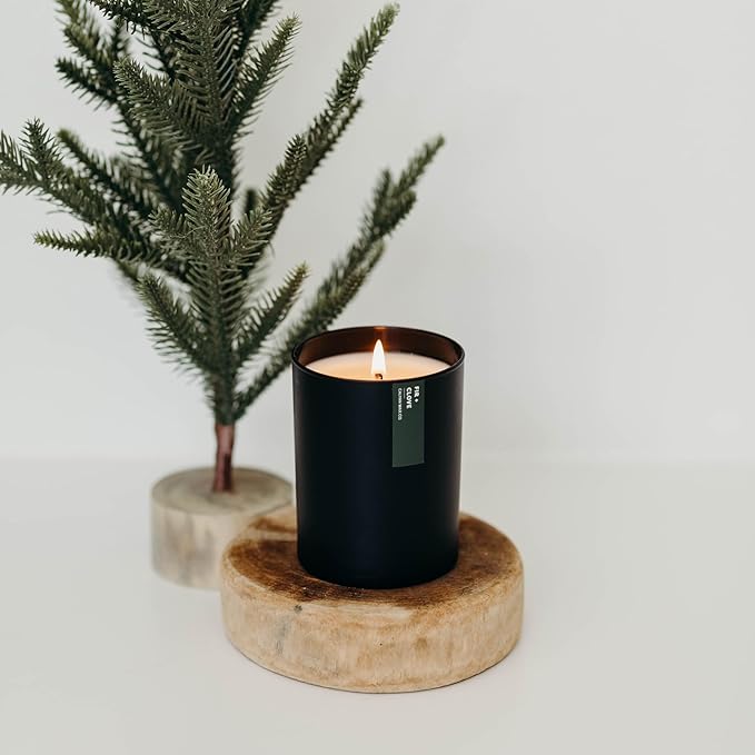 Calyan Wax Co. Fir & Clove Scented Candle - 75 Hour Burn - Luxury Non Toxic Soy Wax Candles - Long Lasting Black Tumbler Jar Candle for Home - 10.2oz