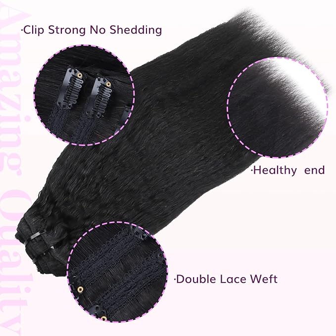 IDN BEAUTY Clip In Hair Extensions Real Human Hair, 22 Inch 120g 7pcs Kinky Straight Clip Ins Natural Black Human Hair Clip In Extensions Remy Hair Clip Ins Real Human Hair Black Women Thick Hair