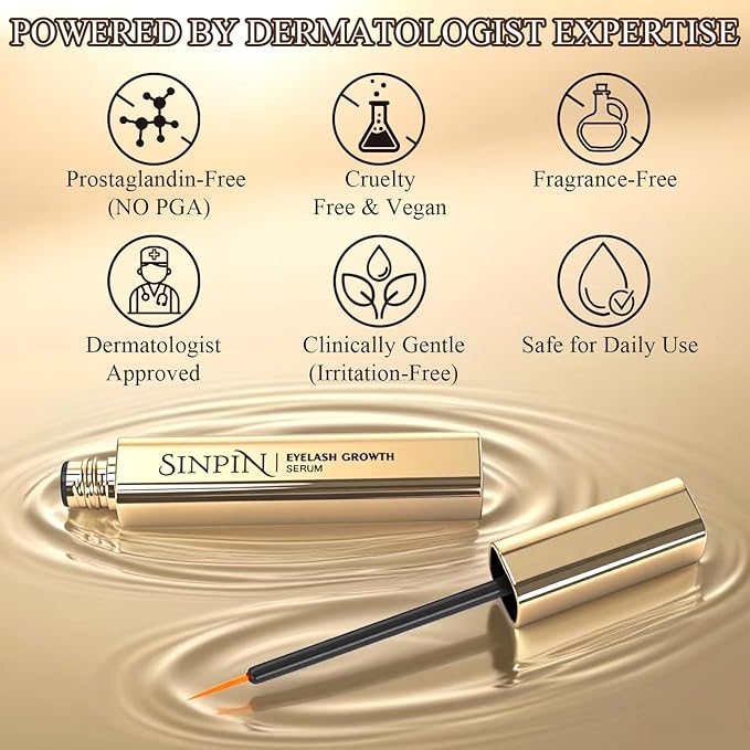 SINPIN Lash Serum for Eyelash Growth | Eyelash Serum without Prostaglandin, Premium Formula with Biotin, Panthenol & Peptides for Longer Thicker Lashes - Suero Para Pestañas Crecimiento, 5ML
