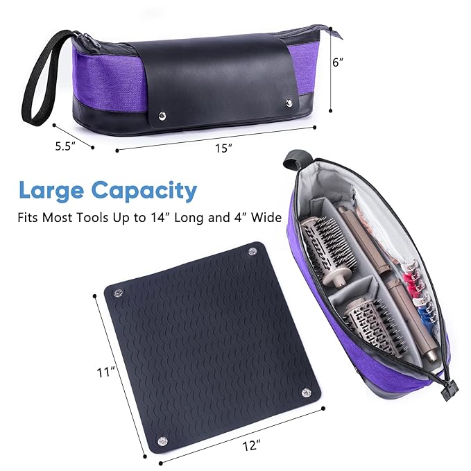 2IN1 Hair Tools Travel Bag with Removable Heat Resistant Mat Curling Iron Travel Case, Hair Dryer Organizer for Flat Irons, Straighteners and Haircare Accessories, Hot Tools Travel Bag Hair
