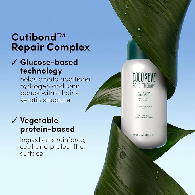 Coco & Eve Bond Therapy Pro Bond Shampoo. Strengthens and Repairs Hair Bonds with Less Breakage. Hydrating & Fortifying Shampoo for Damaged, Chemically Treated Hair. (9.47 fl oz)