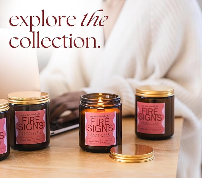 Aquarius, Gemini, Libra Gifts for Women - Wood Wick Candles, 4 Pack Small Candles Set for Women. 6oz Natural Soy Wax, Scented Aromatherapy Set for Home. Zodiac Astrology Birthday Spiritual Gifts