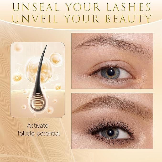 Eyelash Growth Serum – 15 Plant Extracts for Longer, Denser & Robust Lashes,Boosts Natural Lash Development,eyelash serum,Enhance Natural Beauty, Hypoallergenic Oil Free,lash growth serum（PURE GOLD）