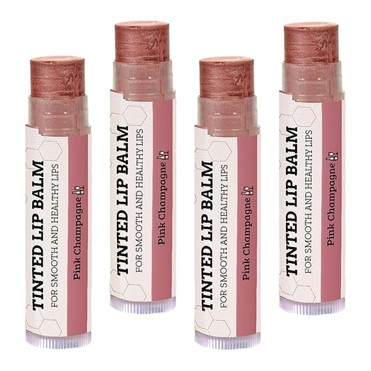Earth's Daughter Tinted Lip Balm Stocking Stuffers 4-Pack of Pink Champagne Color - Beeswax, Coconut Oil, Cocoa Butter, Vitamin - Moisturize and Beautify - Paraben Free