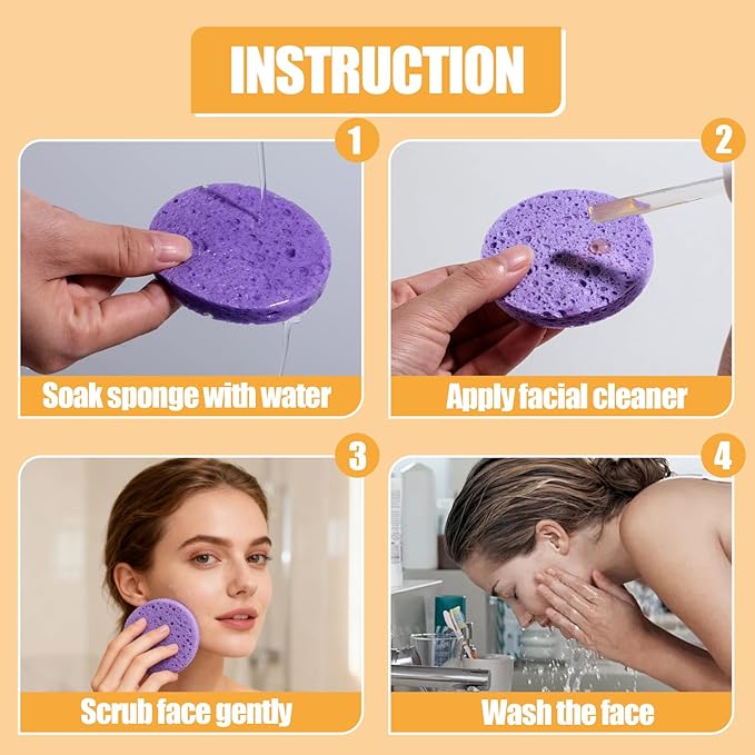 BS-MALL Compressed Facial Sponges - 80-count Reusable Cotton Pads For Face Cleansing,100% Natural Cosmetic Spa Sponges for Facial Cleansing, Soft Travel-friendly With Multi-purpose Daily Use