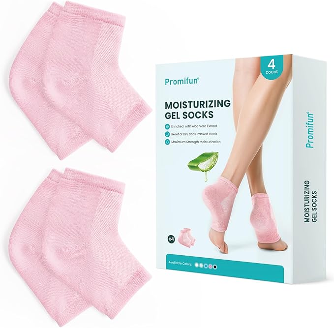 Moisturizing Heel Socks for Cracked Heel Treatment - Promifun 2 Pairs Moisturizer Socks - Heel Socks for Dry Cracked Feet - Cracked Heel Repair - Heel Socks for Women & Men (Pink)