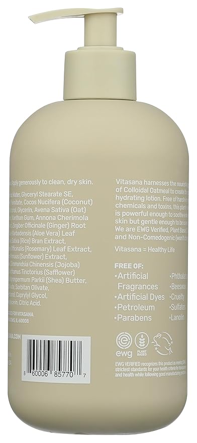 Hydrating Hand & Body Lotion, 16 oz – Fragrance‑Free, 99% Plant‑Derived with 2% Colloidal Oatmeal, EWG Verified, Hypoallergenic, Paraben‑Free, Sulfate‑Free, Cruelty‑Free