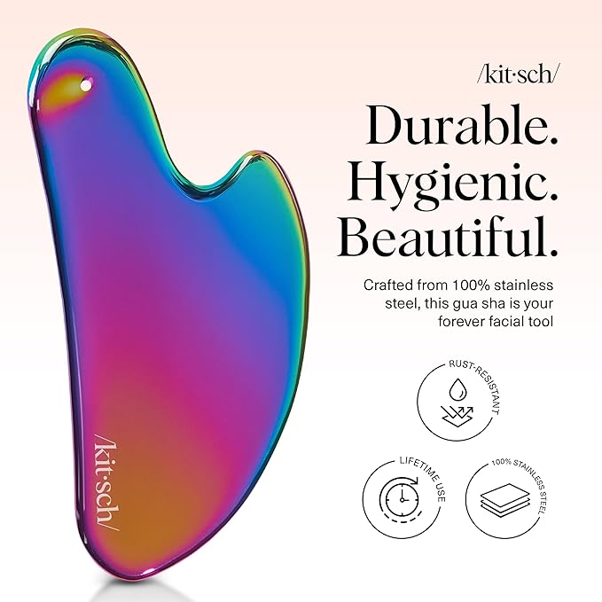 Kitsch Stainless Steel Gua Sha Facial Tools - Lymphatic Drainage Massager for Face & Chin, Jawline Shaper, Double Chin Reducer, Guasha Tool for Face Massager, Skin Care Tools - Irridescent
