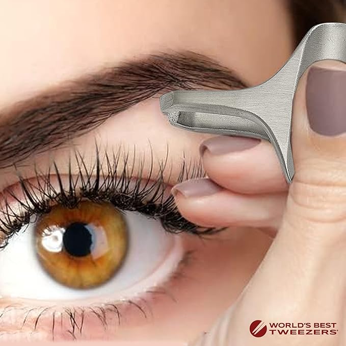 World's Best Tweezers Diamond Butterfly Tweezers - Wide Grip Slant Tip Precision Tweezers for Eyebrow, Facial & Ingrown Hair Removal - Perfectly Aligned Tool for Women&Men - Silver Stainless Steel