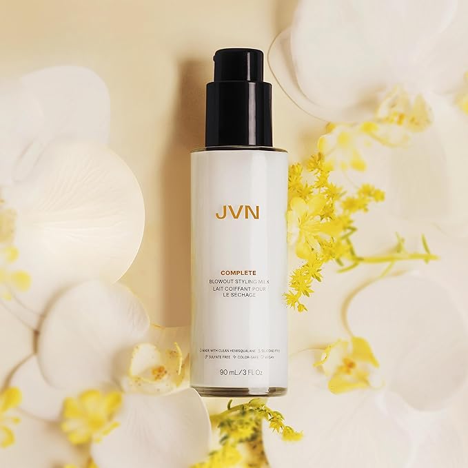 JVN Complete Blowout Styling Milk Heat Protector Cream, Style Memory, Anti-Humidity, Smooths & Protects, Travel Size (0.84 FL OZ)