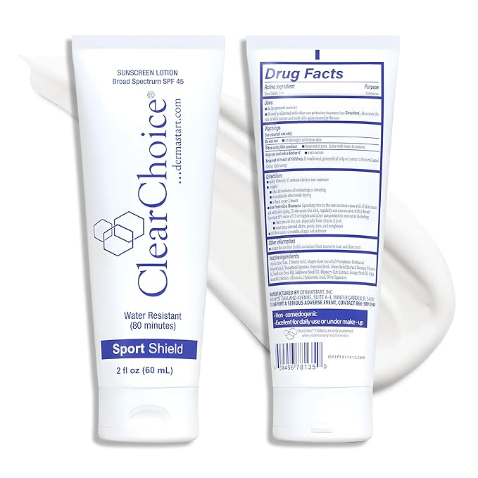 Clear Choice Travel Size Sunscreen for Face SPF 45, Mineral Oil Free Sunblock & Light Moisturizer with Zinc Oxide, Reef-Safe, Broad Spectrum, No White Cast, Dermatologist Recommended 2oz
