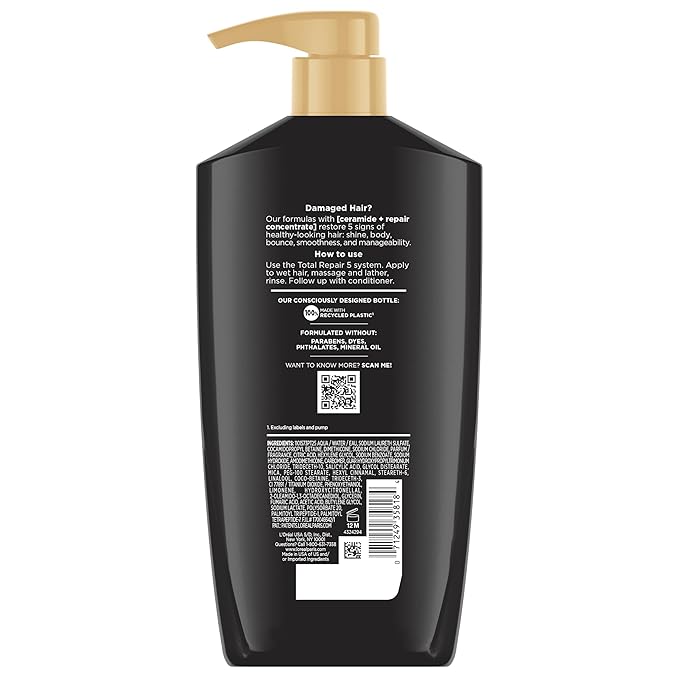L'Oreal Paris Elvive Total Repair 5 Repairing Shampoo for Damaged Hair Shampoo with Protein and Ceramide for Strong Silky Shiny Healthy Renewed Hair 28 Fl Oz(Packaging May Vary)