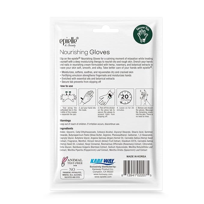 Epielle Nourishing Hand Masks 6 Pairs, Deep Moisturizing Gloves for Dry, Cracked Hands, Repair and Nourish with Hemp & Rosemary Extract, Korean Skin Care, Spa Set, Self Care Gifts for Women