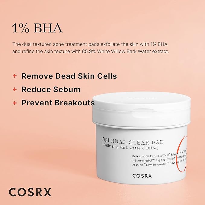 COSRX BHA Toner Pads, 70 Sheets, Exfoliating Pads for Dead Skin & Blackheads, Minimize Pores, Prevent Breakouts, Smooth Skin Texture, Korean Skin Care, Stocking Stuffers, Holiday Gifts,Gifts For Women