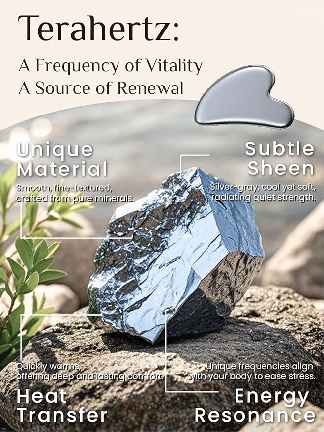 Rena Chris Gua Sha Facial Tools: Natural Terahertz Guasha Tool for Face Acupuncture Therapy, Facial Massager for Jawline Sculpting and Puffiness Reducing (Silver-Grey)