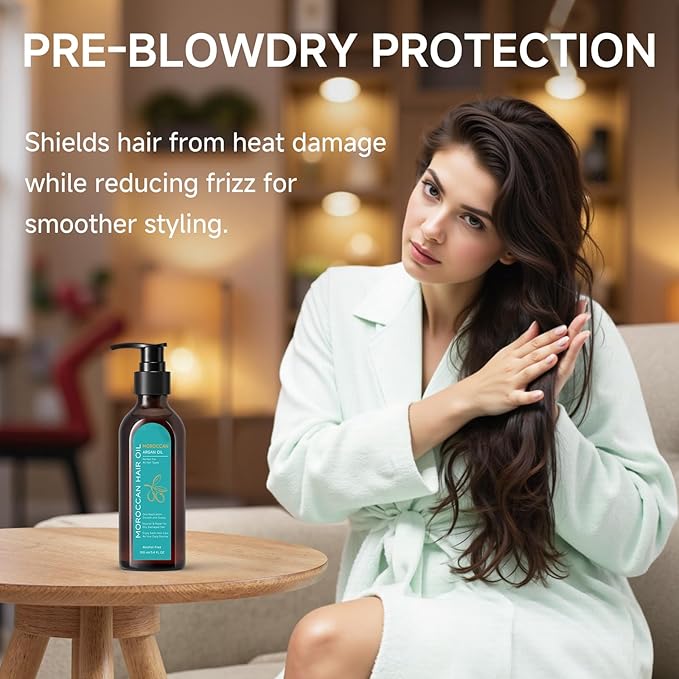 Outccogo Moroccan Argan Oil, Hair Oil for Frizzy Hair, Nourishing Smooths Moroccan Hair Oil for Frizz Control Curly Long Dry Damaged Curly Hair Treatment and Heat Protectant, 3.4 Fl Oz