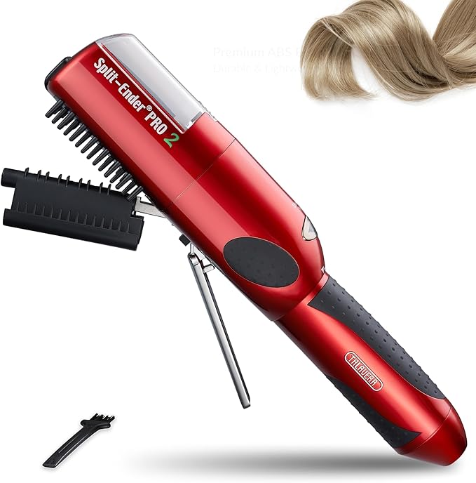 Pro 2 - Original Professional Beauty Tool - Cordless Split End Hair Trimmer for Damaged, Dry, Brittle, Frizzy, Curly or Straight Hair (Red)