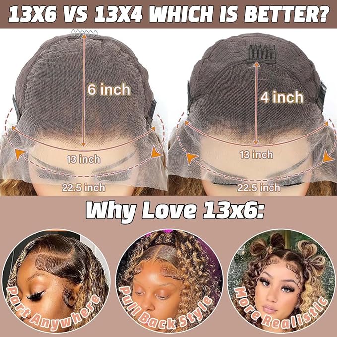 Honey Blonde Deep Wave Lace Front Wigs Human Hair Highlight Ombre 13x6 HD Transparent Lace Frontal Wig Pre Plucked with Baby Hair 180% Density 4/27 Colored Deep Curly Wigs for Women 30 Inch