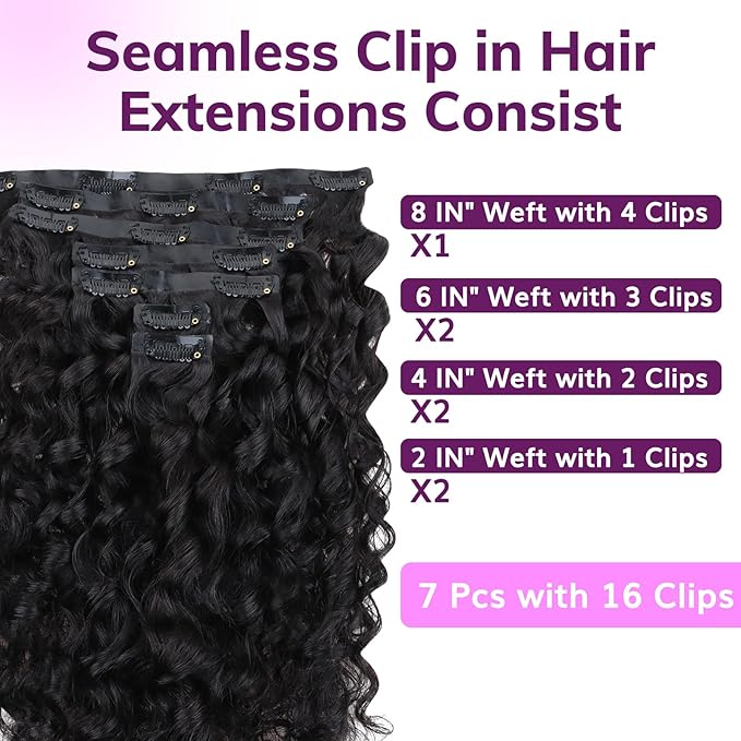 IDN BEAUTY Seamless Clip In Hair Extensions Human Hair Deep Wave Clip ins Virgin Human Hair Seamless Clip Ins For Black Women PU Weft Invisible Edge Thick Soft Hair 110g 7Pcs 24 Inch