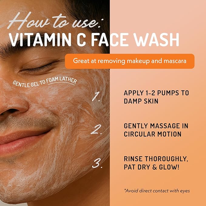 Eve Hansen Vitamin C Cleanser Face Wash | Anti Aging Facial Cleanser for Fine Lines, Age Spots, Dark Circles | Cruelty Free Skin Care Cleansing Gel with Aloe Vera, Vitamin E (4 oz)