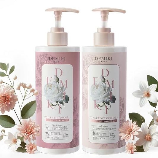 DEMIKI Japanese Shampoo and Conditioner Set for Women,Sulfate Free Shampoo for Oily Hair,Paraben Free, Sulfate Free, Rose Scent,Clarifying Shampoo Moisturizing and Volumizing Natural Hair Care,32oz