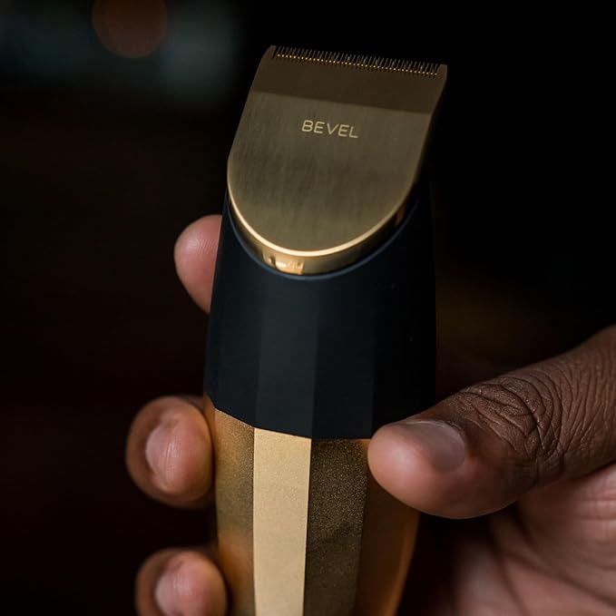 Bevel Beard Trimmer for Men - Gold Edition Cordless Trimmer, 8 Hour Rechargeable Battery Life, Tool Free Adjustable Zero Gapped Blade, Barber Supplies, Mustache Trimmer