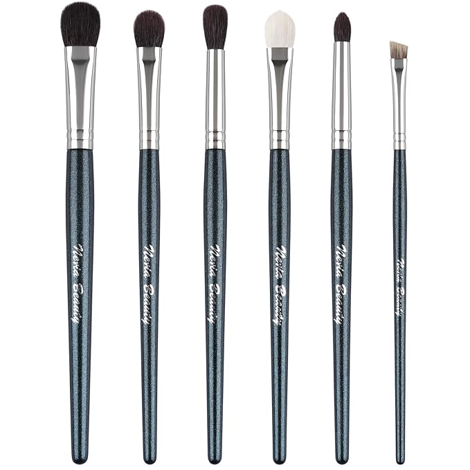 Natural Goat Hair Eye Makeup Brush Set, 6 Pcs Professional Blending Eyeshadow Makeup Brushes for Concealer Eyebrows Eyeliner, Soft Hairs & Wood Handle… (blue 6pcs)