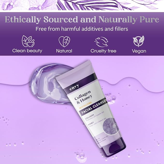Envy Facial Cleanser with Collagen & Honey - Reduces Fine Lines, Wrinkles & Hydrates Skin - Clean, Cruelty-Free Korean Skin Care for All Skin Types - Dermatologist Tested - 6.76 oz
