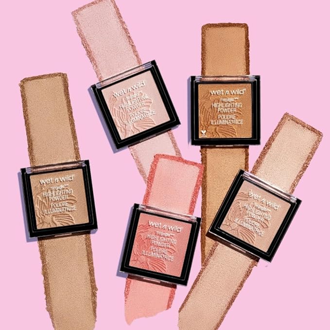 wet n wild MegaGlo Highlighting Powder, Highlighter Makeup, Shimmer Glow, Pink Rose Gold Bloom Time