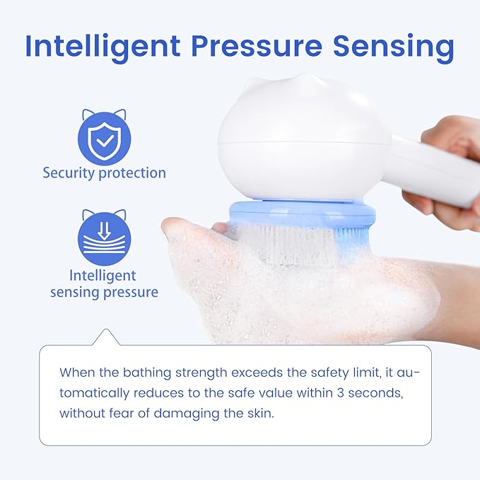 Electric Back Scrubber for Shower Body Brush, Waterproof Shower Body Scrubber for Cleansing, Massaging, Rechargeable Bath Brush for Kids with 2 Heads & 3 Speed Modes, Coconut Milk White XY0