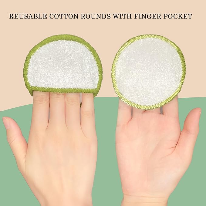 Chloven Reusable Cotton Rounds 16 Pack - Machine Washable Bamboo Charcoal Makeup Remover Pads for Face, Bamboo Terry Face Wipes Reusable Makeup Pads with Cotton Bag for Storage