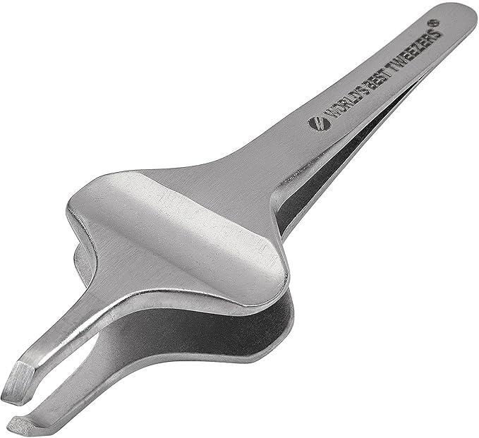 World's Best Tweezers Diamond Butterfly Tweezers - Wide Grip Slant Tip Precision Tweezers for Eyebrow, Facial & Ingrown Hair Removal - Perfectly Aligned Tool for Women&Men - Silver Stainless Steel