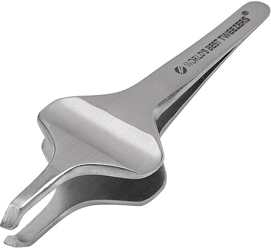 World's Best Tweezers Diamond Butterfly Tweezers - Wide Grip Slant Tip Precision Tweezers for Eyebrow, Facial & Ingrown Hair Removal - Perfectly Aligned Tool for Women&Men - Silver Stainless Steel