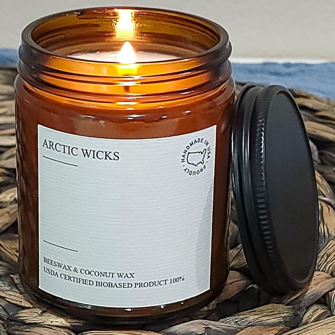 Arctic Wicks Scented Coconut Beeswax Candles | Coconut Beeswax Non Toxic Candle 9oz Amber | Farmhouse Candles Non-Toxic Clean Burn 100% USDA Certified Biobased (Drunken Saint Nick)