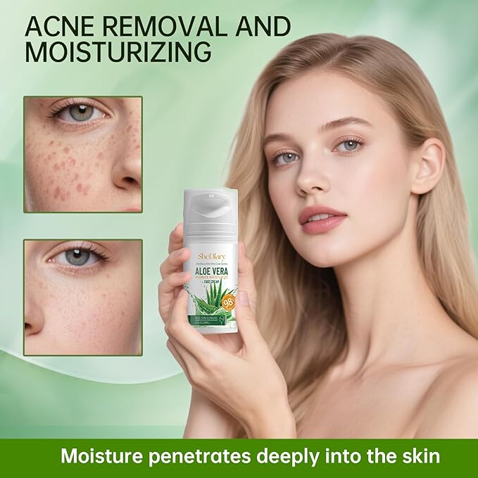 SheDiary Natural Aloe Vera Face Cream for Acne-Prone Skin - Plant-Based Formula to Hydrate, Firm, and Brighten Dull & Aging Skin 30ml