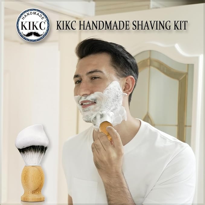 Hand Crafted Shaving Brush for Vegans, Synthetic Hair Bristle for Wet Shave, Comfortable Bamboo Handle, Best Gift for Bearded Man
