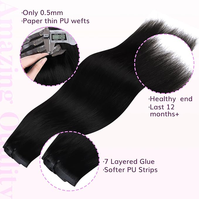 IDN BEAUTY Seamless Clip In Hair Extensions Human Hair Jet Black Real Remy Virgin Human Hair Seamless Clip Ins For Black Women PU Weft Invisible Edge Thick Soft Hair ST 110g 14 Inches