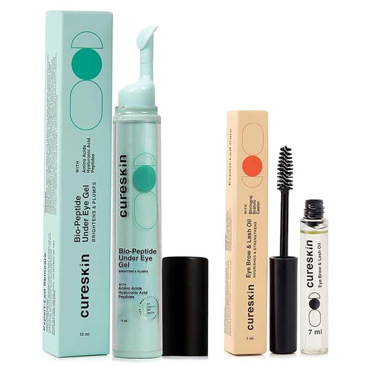 Cureskin Eye Care Combo | Lash & Brow Oil + Peptide Under Eye Gel | Dark Circle Cream & Lash Growth Serum for Men & Women