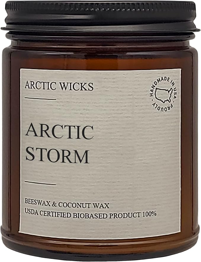 Arctic Wicks Scented Coconut Beeswax Candles | Coconut Beeswax Non Toxic Candle 9oz Amber | Farmhouse Candles Non-Toxic Clean Burn 100% USDA Certified Biobased (Arctic Storm)