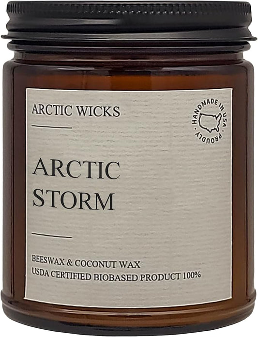 Arctic Wicks Scented Coconut Beeswax Candles | Coconut Beeswax Non Toxic Candle 9oz Amber | Farmhouse Candles Non-Toxic Clean Burn 100% USDA Certified Biobased (Arctic Storm)