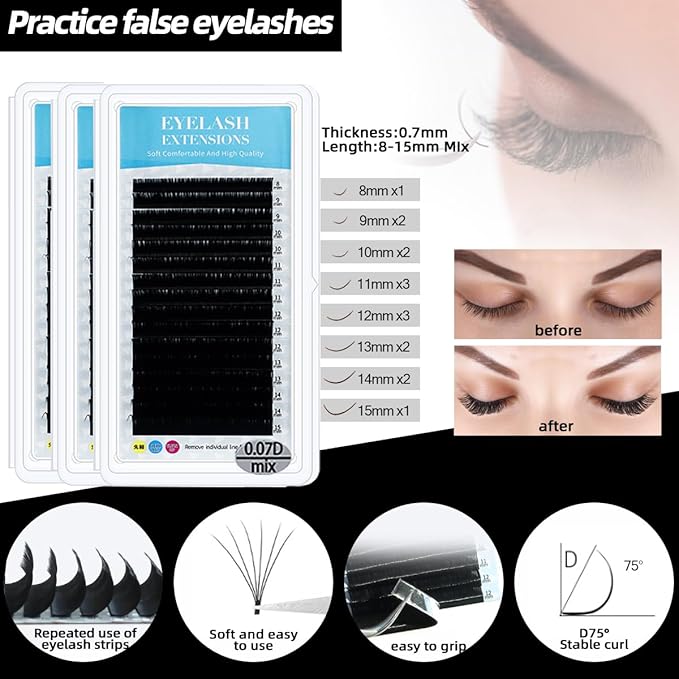 Lash Extension Kit Professional Eyelash Extensions Practice Set with Mannequin Head Removable Eyelids USB Lash Fan Individual False Eyelash Shampoo Brush Glue Practical Tools for Beginners
