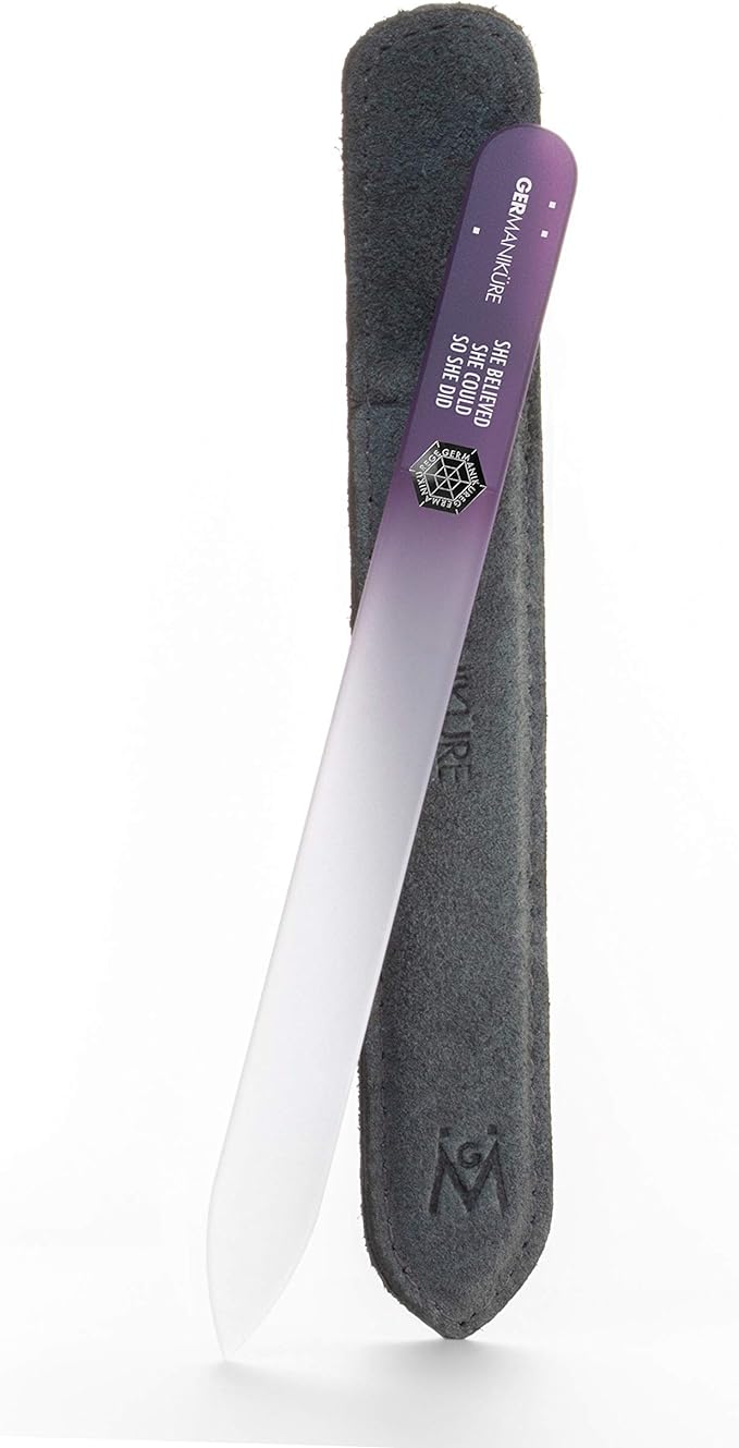 GERMANIKURE Glass Nail File in Suede Sleeve - She Believed She Could So She Did - Professional Crystal Nail File for Natural Nails - Ideal Manicure & Pedicure Tool for Smooth, Easy Shaping