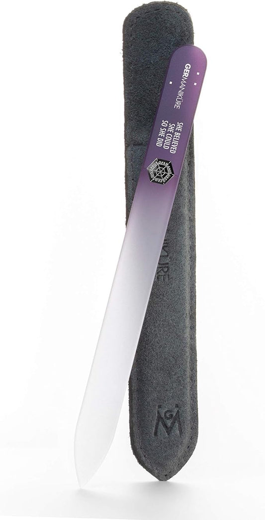GERMANIKURE Glass Nail File in Suede Sleeve - She Believed She Could So She Did - Professional Crystal Nail File for Natural Nails - Ideal Manicure & Pedicure Tool for Smooth, Easy Shaping