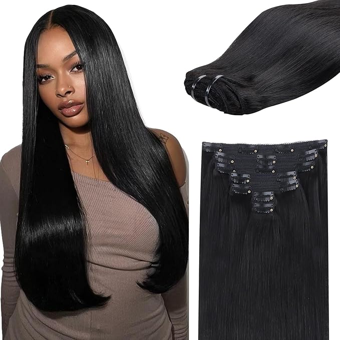 IDN BEAUTY Clip In Hair Extensions Real Human Hair, Straight 18 Inch 120g 7pcs Natural Black Real Virgin Human Hair Clip Ins Real Human Hair Black Women Thick Human Hair Clip In Extensions