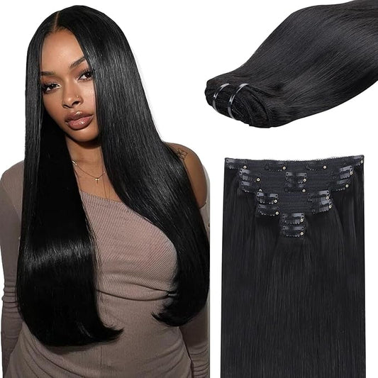IDN BEAUTY Clip In Hair Extensions Real Human Hair, Straight 22 Inch 120g 7pcs Natural Black Real Virgin Human Hair Clip Ins Real Human Hair Black Women Thick Human Hair Clip In Extensions