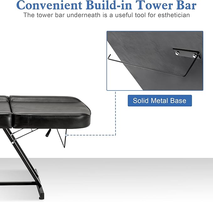 BarberPub Adjustable Tattoo Chair, 72" Multi-Purpose Facial Bed, Tattoo Treatment Table for Clients & Estheticians, 0015 (Black)