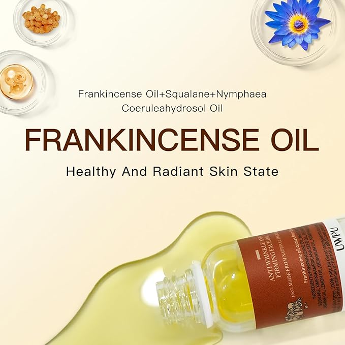 UWPU-Frankincense Oil, Frankincense Oil for Face, Natural Extraction of Bakuchiol, Reduce Wrinkles, for Scars, Gentle Skincare for Day & Night Cold Extracted Facial Oil, for all Skin Types